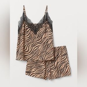 Pajama Camisole Top and Shorts in Beige/Zebra Print